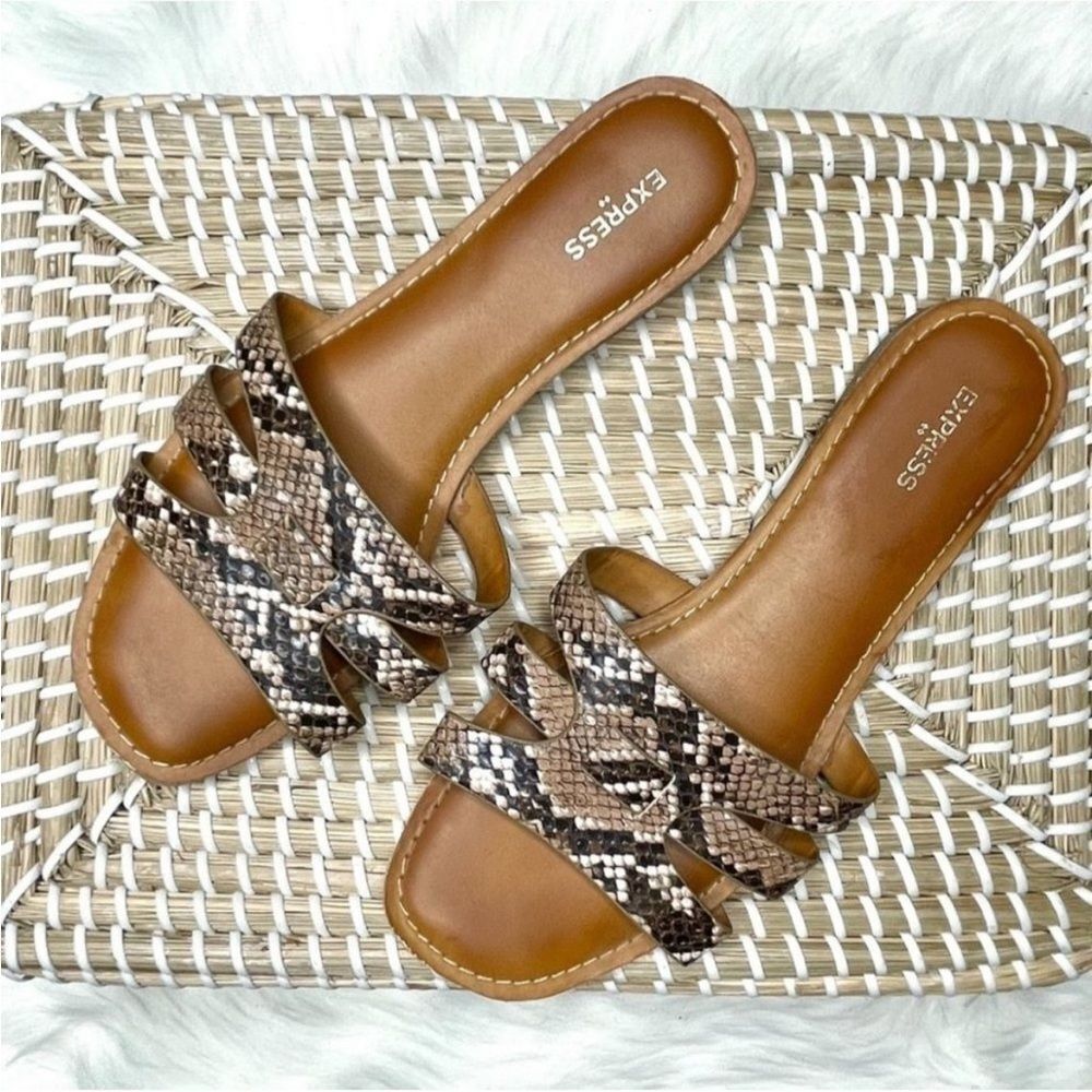 Express Snake Print Slide On Sandals Size 6.5